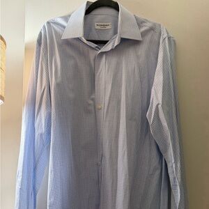 Yves Saint Laurent Light Blue Checkered Dress Shirt